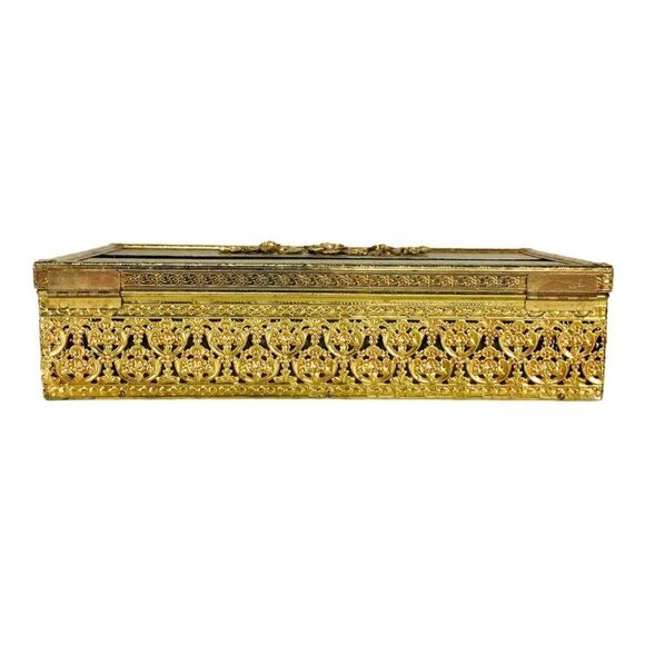 Vintage Hollywood Regency Gold Filigree Tissue Box Holder Baroque Rococo - Picture 8 of 12